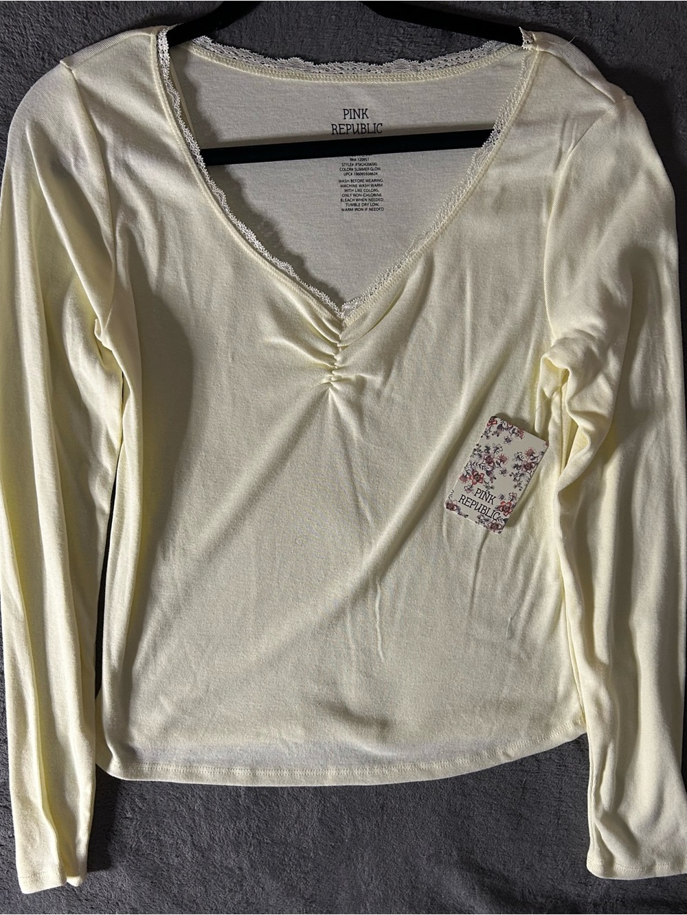 Pink Republic Light Yellow Long Sleeve V-Neck Top